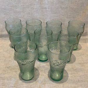 Vintage pebble clear green Coca-Cola drinking glasses Set of 9 perfect condition